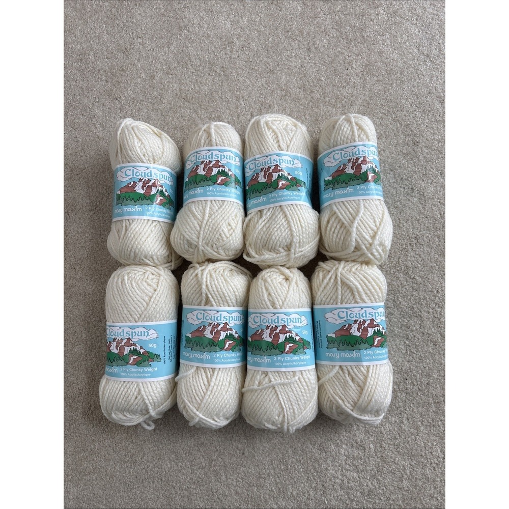 Mary Maxim Cloudspun Yarn #106 Cream Off-white #4 Med Worsted Lot of 8
